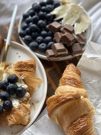 High angle view of breakfast on table