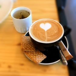 High angle view of coffee on table