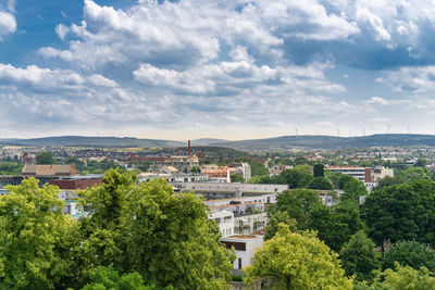 High angle view of townscape against sky