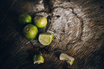 High angle view of fruits on table