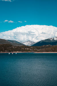 Scenic view of sea against blue sky