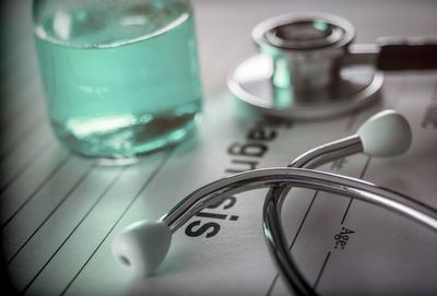 High angle view of drinking glass on table