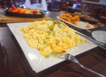 Close-up of food in plate on table