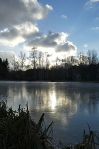 Scenic view of lake against sky during sunset