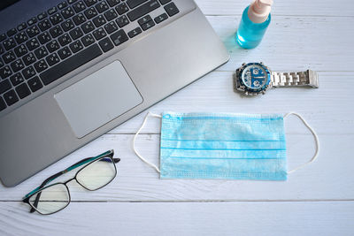 High angle view of laptop on table