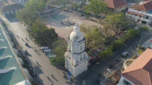 High angle view of buildings in city