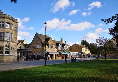 Shop fronts and buildings against sky