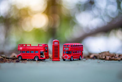 Close-up of toy car on table