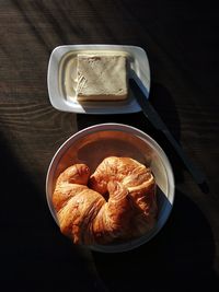 High angle view of breakfast on table