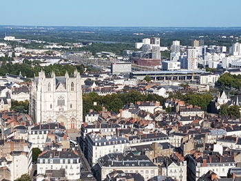 High angle view of buildings in city