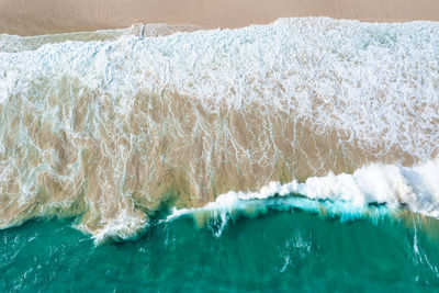 High angle view on wave of atlantic ocean at santa monica beach