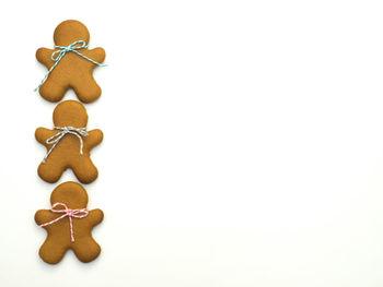 Close-up of cookies against white background