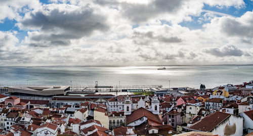 Panoramic view of alfama neighborhood in lisbon - portugal