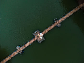 High angle view of ship in river