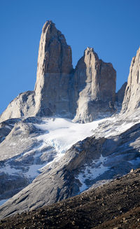 Scenic view of snowcapped mountains against clear sky