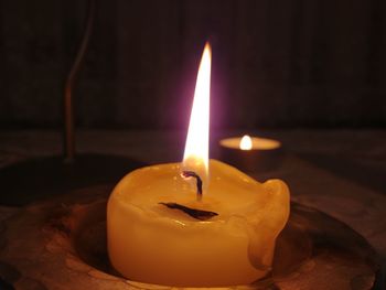 Close-up of illuminated candle