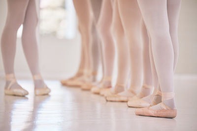 Low section of women dancing on hardwood floor