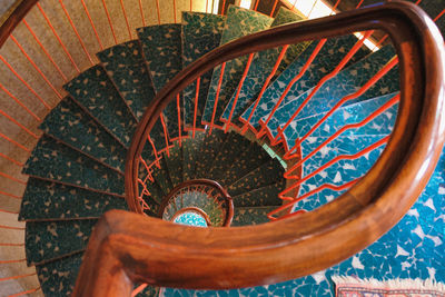 High angle view of spiral staircase of building