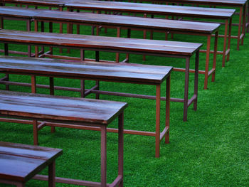 Empty bench on table in park