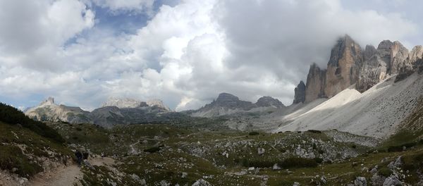 Panoramic view of snowcapped mountains against sky