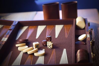 High angle view of candies on table