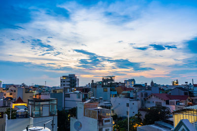 High angle view of townscape against sky