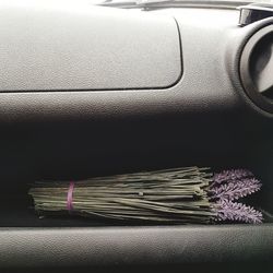 Close-up of car windshield on table