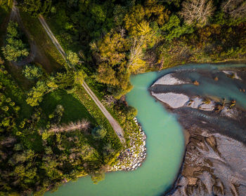 High angle view of river amidst trees