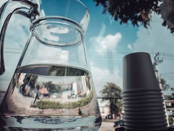 Close-up of water against sky