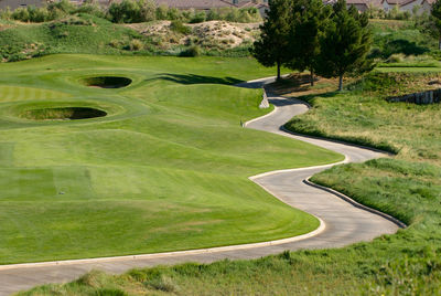 High angle view of golf course