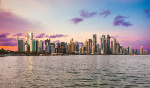 Doha cityscape at sunset