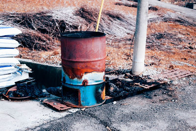 Burned container on street