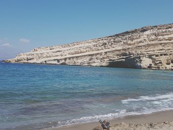 Scenic view of sea against clear blue sky