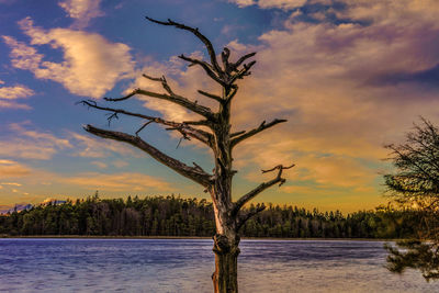 Scenic view of lake against sky during sunset