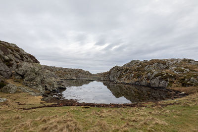 Scenic view of rocks on land against sky