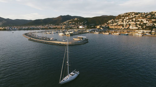 High angle view of boats in sea