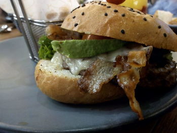 Close-up of burger in plate