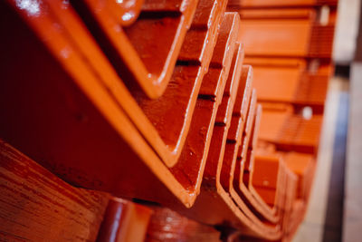 High angle view of text on wood