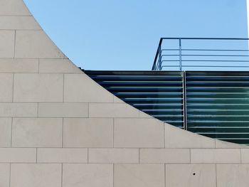 Low angle view of building against clear blue sky