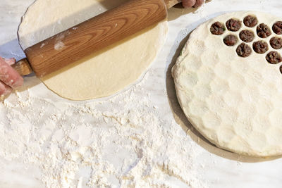 High angle view of food on table