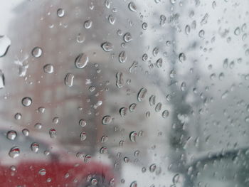 Full frame shot of raindrops on glass window