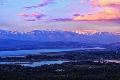 Scenic view of lake against sky during sunset