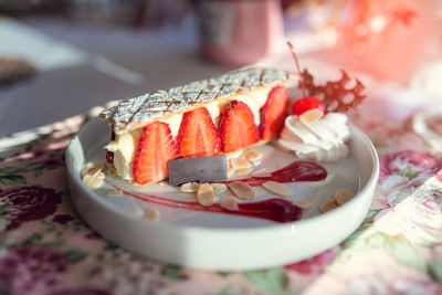 Close-up of dessert in plate on table