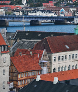 High angle view of buildings in city