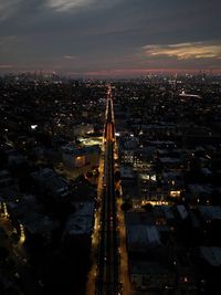 High angle view of city at night