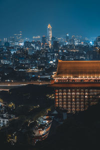 Illuminated buildings in city at night