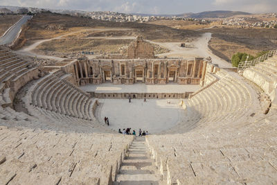High angle view of the roman theatre of jerash, jordan