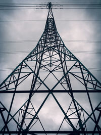 Low angle view of electricity pylon against sky