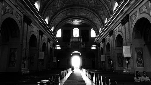 Interior of illuminated temple building