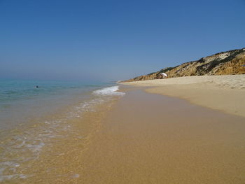 Scenic view of beach against clear sky